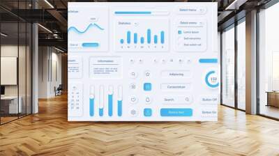 Neumorphic user interface elements, mobile app ui design kit. Buttons, bars, sliders in neumorphism style for website or dashboard vector set. Menu with different minimal components Wall mural