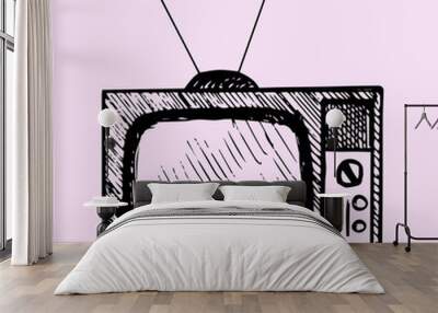 Old TV, doodle styles. sketch illustration Wall mural