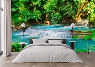 Kawasan waterfall in a mountain gorge in the tropical jungle of the Philippines, Cebu. Wall mural