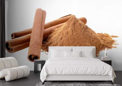 cinnamon sticks and powder isolated on white Wall mural