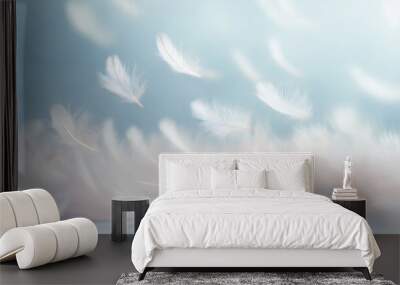 Soft feathers falling from the sky Wall mural