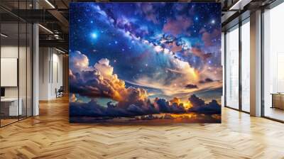 Night sky with stars and clouds Wall mural