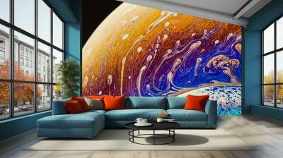 Fluid art made of colorful soap bubble film. Trendy Inkscape blurred background. Alien space planets art. Wall mural