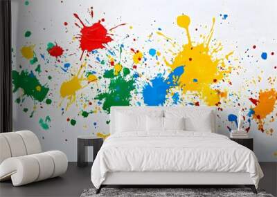 Abstract Colorful Paint Splatter on White Canvas Wall mural