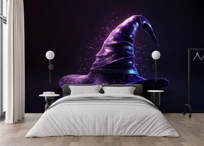 Glowing Witch Hat With Purple Sparkles. Wall mural