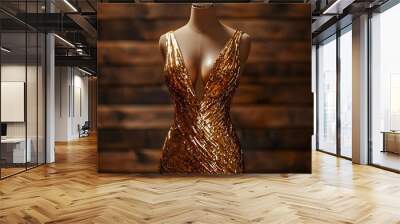 Gold Sequined Dress on Mannequin. Wall mural