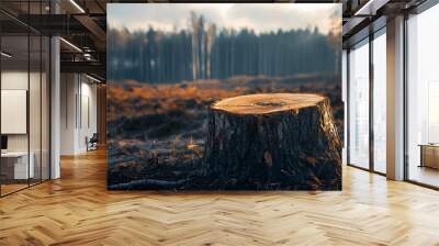 Tree Stump in a Forest Clearing. Wall mural