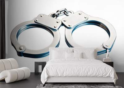 Close up of metal handcuffs isolated on transparent background Wall mural