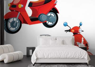 Two red scooters standing still on a white background Wall mural