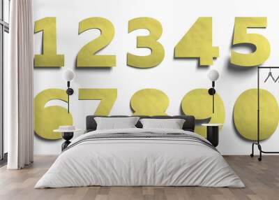 3D realistic yellow paper post it notes number set with soft shadow isolated on white background. Wall mural