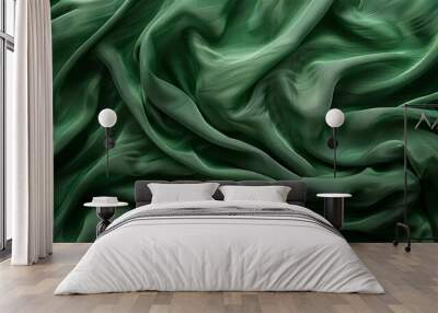 Detailed texture of green fabric draped elegantly in soft light Wall mural