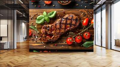 Grilled steak on wooden cutting board Wall mural