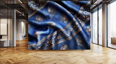 Mughal inspired blue fabric with gold detail Wall mural