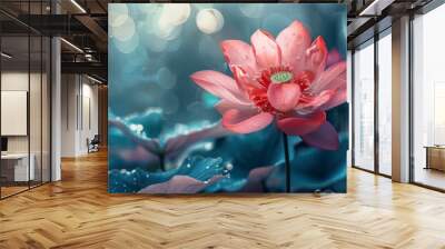 Pink lotus flower blooming in a garden Wall mural