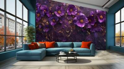 Purple flowers with golden accents Wall mural