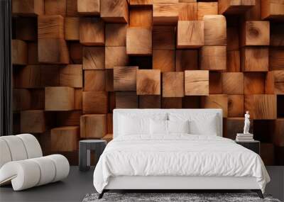 Square milled wood wooden background with 3d effect Wall mural