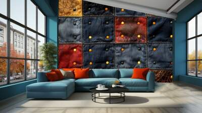 The seamless fabric texture showcases studded symbols in an array of vibrant colors, creating a dynamic design Wall mural