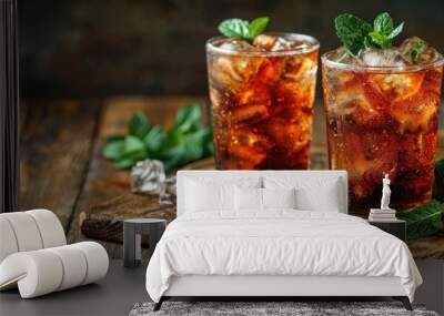 Two Glasses of Iced Tea on Wooden Table Wall mural