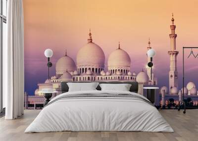 Abu Dhabi Sheikh Zayed Mosque at sunset Wall mural