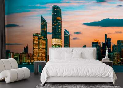 Abu Dhabi Skyline at sunset Wall mural