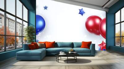 blue, red and white balloons on white background, AI generated Wall mural