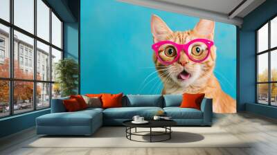 cat with pink glasses, AI generated Wall mural