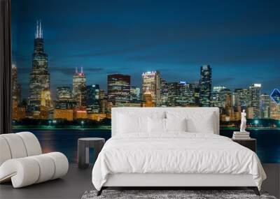 Chicago skyline by night Wall mural