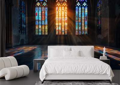 church with stained glass windows, AI generated Wall mural