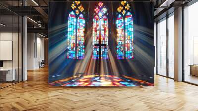 church with stained glass windows, AI generated Wall mural