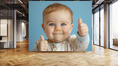 Cute smiling happy baby boy showing thumbs up, AI generated Wall mural