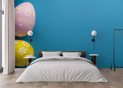 easter eggs on blue background, AI generated Wall mural