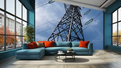 electric pylon blue sky in background Wall mural