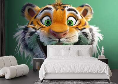 happy tiger illustration, AI generated Wall mural