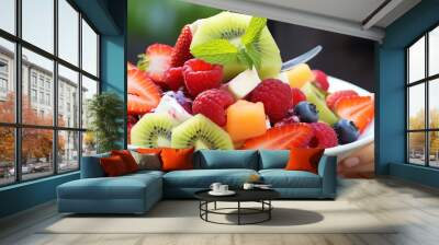 healthy delicious fruit salad, AI geneated Wall mural