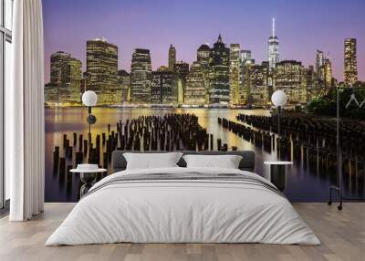 New York City Manhattan downtown skyline at dusk Wall mural