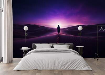 purple desert walk, AI generated Wall mural