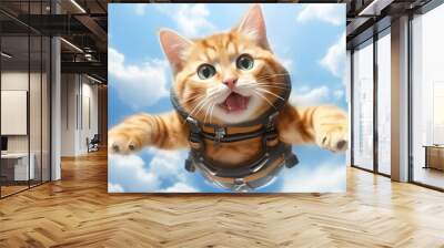 Skydiver cat in the sky, AI generative Wall mural