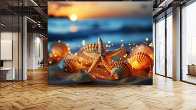 starfish and shells, AI generated Wall mural