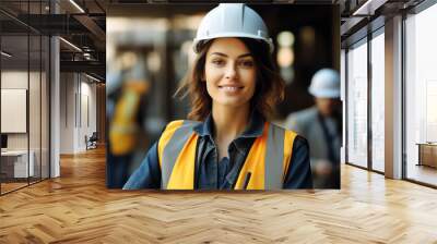 woman on construction site, AI generated Wall mural