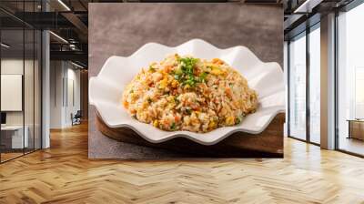 Asia Chinese China food cuisine. Authentic Yangzhou fried rice with egg, fresh prawn. Wall mural