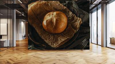 Whole wheat bread, on the board Wall mural