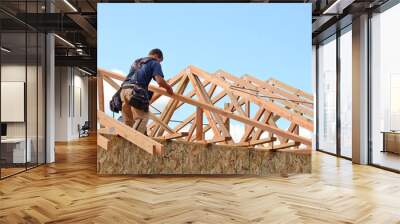 Layout and installation of roof rafters  Wall mural