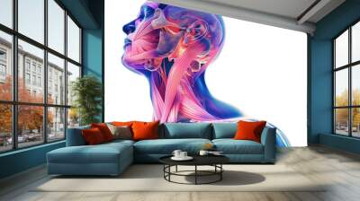 Human anatomy muscular system on transparent background png file, realistic fire effect, Generative AI Wall mural