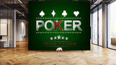 Poker illustration on a green background with card symbol Wall mural