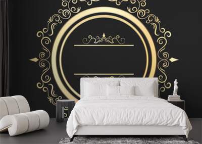 Vintage round gold floral frame vector. Ornate calligraphic design element. Wall mural