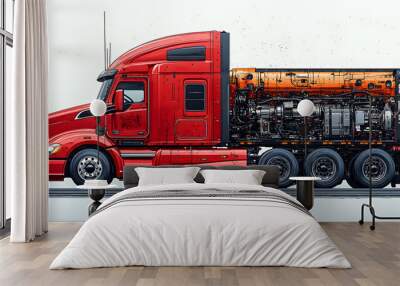 A detailed side view of a truck’s engine and floor, showcasing the intricate design and engineering of heavy machinery. This image emphasizes the robust construction and functionality of the engine co Wall mural