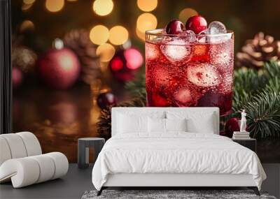 A Glass of Christmas Holiday Cheer with Ice Cubes
 Wall mural