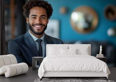 A Handsome Young Man in a Suit Smiling with His Arms Crossed
 Wall mural