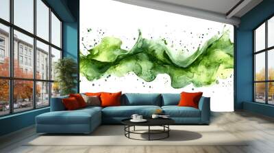 A vibrant vector illustration of watercolor splashes and blots in soft light green tones, creating a refreshing and organic feel. The design features various shapes and sizes of splashes, showcasing t Wall mural