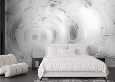 Abstract futuristic background featuring white and gray geometric shapes, creating a sleek, modern visual composition. The minimalist design highlights the precision and symmetry of the geometric patt Wall mural